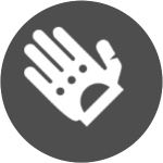 Icon of a hand with a heart on a dark gray circle